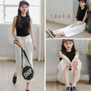 Trắng rộng chân quần nữ chín điểm mùa xuân và mùa thu mới korea kích thước lớn lỏng nguyên quần âu cao eo quần jean sinh viên
