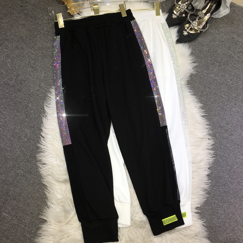 BlackEuropean goods heavy industry Hot drilling sweatpants  2021 new pattern ma'am Dance Pants Thin easy summer Versatile leisure time trousers