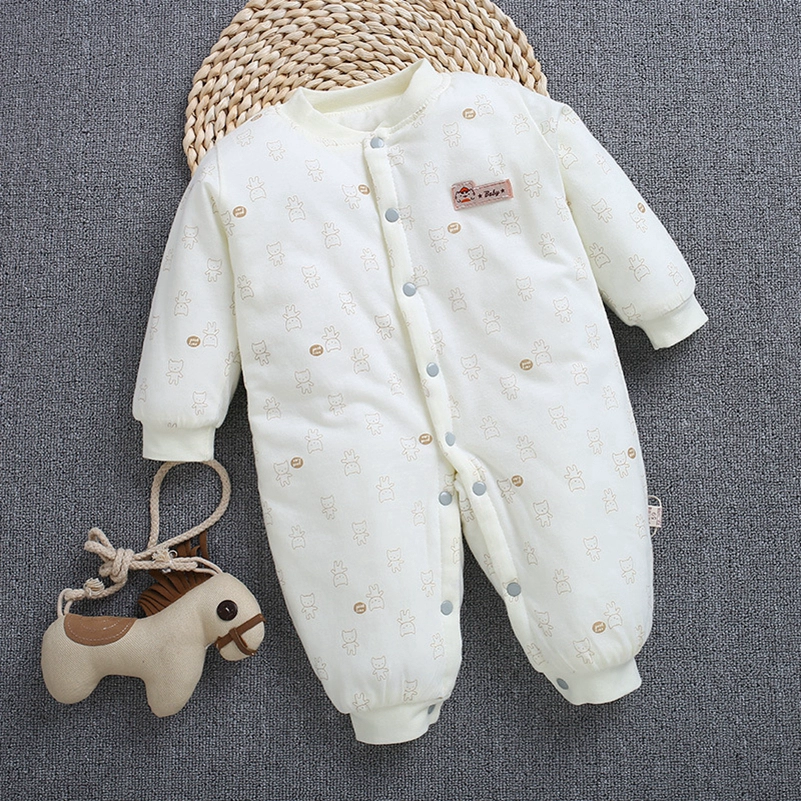 Em bé một mảnh mùa xuân và mùa thu cotton dày giữa em bé mặc một chiếc áo khoác nhung mỏng ba lớp ấm áp cộng với một cái ôm cotton mỏng - Áo liền quần