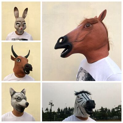 taobao agent Horse head mask funny animal head hood 12 zodiac dog head cute mouse Halloween beef head horse face performance props