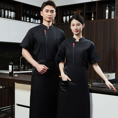 Quần áo đầu bếp tay ngắn nhà hàng khách sạn phòng bánh bếp nam nữ đầu bếp quần áo làm việc mùa hè thêu kích thước lớn đồng phục bếp trưởng 