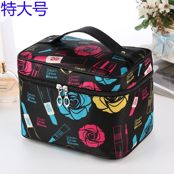 Extra Large Blue RoseVertical section high-capacity portable letter Cosmetic Bag turn box Foldable Cosmetic Bag Cosmetics Storage bag