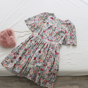 TOMATO SHOP Miễn phí Đăng ~ Hàn Quốc Hoa hậu Chị Phong cách ~ Vintage Floral Print Short Sleeve Dress