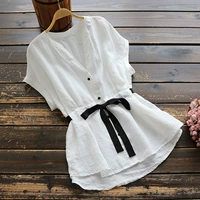 Летний корсет, жакет, рубашка, в корейском стиле, V-образный вырез, короткий рукав