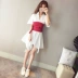 Áo sơ mi váy nữ mùa hè 2018 mới V-Cổ bất thường eo áo váy tim máy thiết kế cảm giác slim dress váy ôm body Váy eo cao