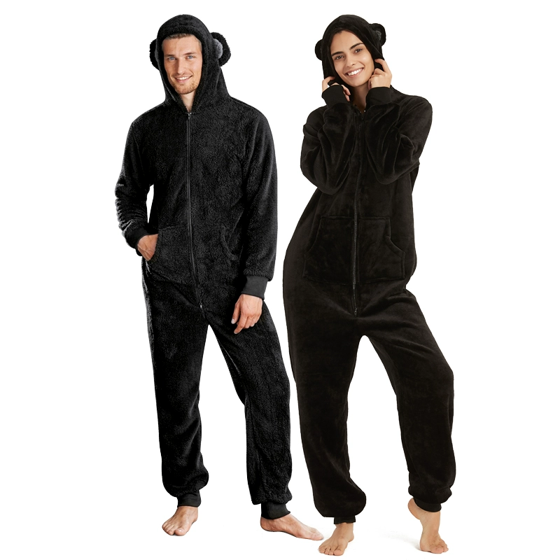 Cặp đôi mô hình hoạt hình mùa thu và mùa đông dễ thương khỉ san hô lông cừu mùa đông nữ đồ ngủ một mảnh quần áo nhà dày nam một mảnh - Nam giới