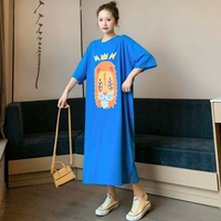 Длинное платье, мультяшная футболка с коротким рукавом, одежда для верхней части тела, длинная юбка, большой размер, в корейском стиле