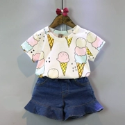 2018 trẻ em Hàn Quốc quần áo cô gái mùa hè mới ngọt ngào kem hoang dã ngắn tay T-Shirt đáy áo triều