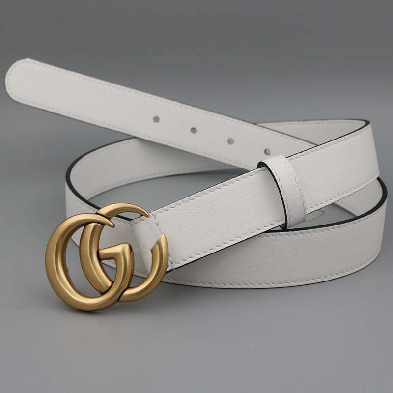 3 Cm Wide, Whitewhite genuine leather summer Best Sellers ma'am Belt Retro Non fading Copper buckle top layer leather soft surface Women's money belt