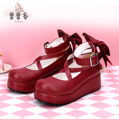 taobao agent Pupu's spring daily lolita middle heel thick bottom loose cake round head shallow bows big bow and soft girl shoes 8280