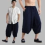 Trung Quốc phong cách đàn ông cát giặt vải lanh bảy điểm quần rộng kích thước rộng chân quần đi du lịch đi bộ Thiền trà nở quần kaki nam