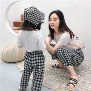 Phụ huynh-trẻ em mặc trang phục mùa hè, phù hợp với khí mẹ-mẹ, quần kẻ sọc cotton và lanh, mẫu thời trang cha mẹ-con, áo thun cotton - Trang phục dành cho cha mẹ và con