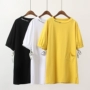 Áo thun mùa hè 8078 phiên bản mới của Hàn Quốc in chữ chia đôi váy đầm nữ bỏ túi áo phông dài tay