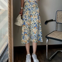 Шифоновая юбка, 2020, китайский стиль, в цветочек