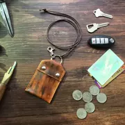 Vintage handmade bộ thẻ da cho nam giới và phụ nữ bộ thẻ xe buýt thẻ cửa bộ thẻ ngân hàng coin purse móc chìa khóa đa chức năng