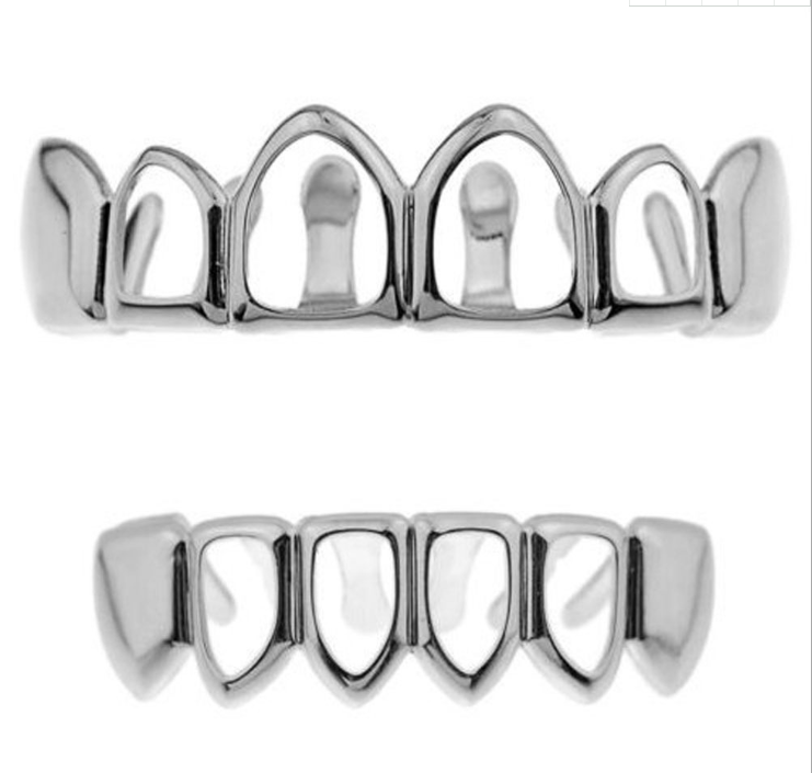 Silver Hollow Upper And Lower Row Bracessilvery rhinestone Inlaid diamond full Diamonds Braces Hip hop hiphop Rap gold tooth decorate Europe and America Kouga  clown