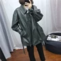 Orangeup ~ đề nghị nặng nề! Hồng Kông hương vị retro oversize lỏng mỏng dài trench coat da nữ bomber da