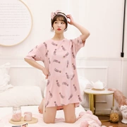 Váy ngủ mùa hè cotton ngắn tay ngắn đồ ngủ nữ mùa hè mỏng phần Hàn Quốc phiên bản tươi của dịch vụ nhà sinh viên váy hoạt hình - Đêm đầm