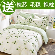 Giường cotton bốn mảnh bằng vải cotton màu đỏ trải chăn mùa hè 1.8m2.0m ​​giường gạo cung cấp giường đôi - Bộ đồ giường bốn mảnh