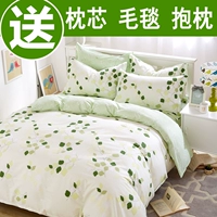 Giường cotton bốn mảnh bằng vải cotton màu đỏ trải chăn mùa hè 1.8m2.0m ​​giường gạo cung cấp giường đôi - Bộ đồ giường bốn mảnh gối kèm chăn