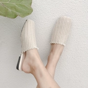 Giày đế bệt Mules 2019 hè mới Baotou một nửa dép thời trang hoang dã và dép dệt mang dép nữ - Dép