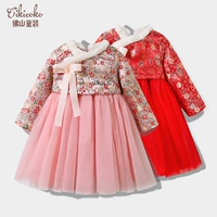 Зимнее детское винтажное платье, юбка на девочку, китайский стиль, с вышивкой, 2-6 лет
