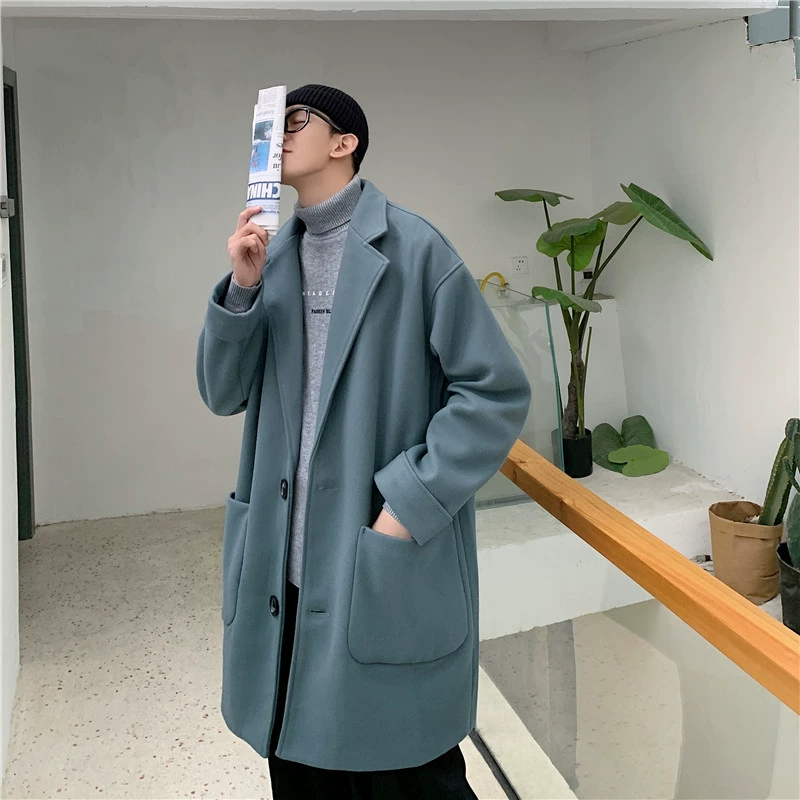 Áo khoác lửng len nam dài mùa đông phiên bản mới của Hàn Quốc theo xu hướng áo khoác lửng nam phong cách Hồng Kông - Áo len