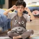 Boy con bộ đồ ngủ bé trai mùa hè ngắn tay quần cotton phần mỏng lớn Tong Chunqiu bông tracksuit phù hợp đồ bơi bé trai