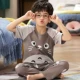 Boy con bộ đồ ngủ bé trai mùa hè ngắn tay quần cotton phần mỏng lớn Tong Chunqiu bông tracksuit phù hợp