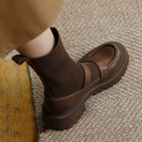 Martens, зимние трикотажные эластичные универсальные утепленные короткие сапоги в английском стиле на платформе
