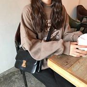 Mùa thu và mùa đông Hàn Quốc phiên bản lỏng lẻo cổ cao in hình hoạt hình cộng với áo len nhung nữ sinh viên là áo sơ mi dài tay dày mỏng