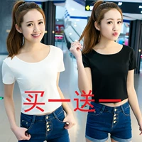 Короткая летняя футболка, лонгслив, бюстгальтер-топ, в корейском стиле, короткий рукав, с рукавом