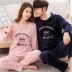 Flannel vài bộ đồ ngủ phụ nữ mùa đông cộng với nhung ấm áp dễ thương phim hoạt hình lỏng san hô lông cừu bộ đồ phục vụ tại nhà của nam giới áo kiểu u50 Phụ nữ cao cấp