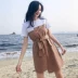 Mùa hè 2019 mới của phụ nữ Hepburn retro eo cao eo giả hai váy A-line Hàn Quốc Pháp - Sản phẩm HOT đầm công sở 2020 Sản phẩm HOT