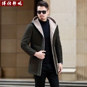 Lông một nam đội mũ trùm đầu phần dài Haining Slim cộng với nhung dày da mùa đông áo khoác lông thú áo khoác