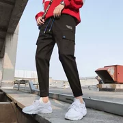 Quần nam phiên bản Hàn Quốc của xu hướng siêu lửa overalls thủy triều thẻ chín điểm giản dị quần hip hop đẹp trai quần t chùm