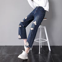Mùa xuân quần jeans ống rộng nữ rộng eo mùa hè 2019 mới của phụ nữ mùa xuân quần chín thẳng - Quần jean thời trang nữ 2021
