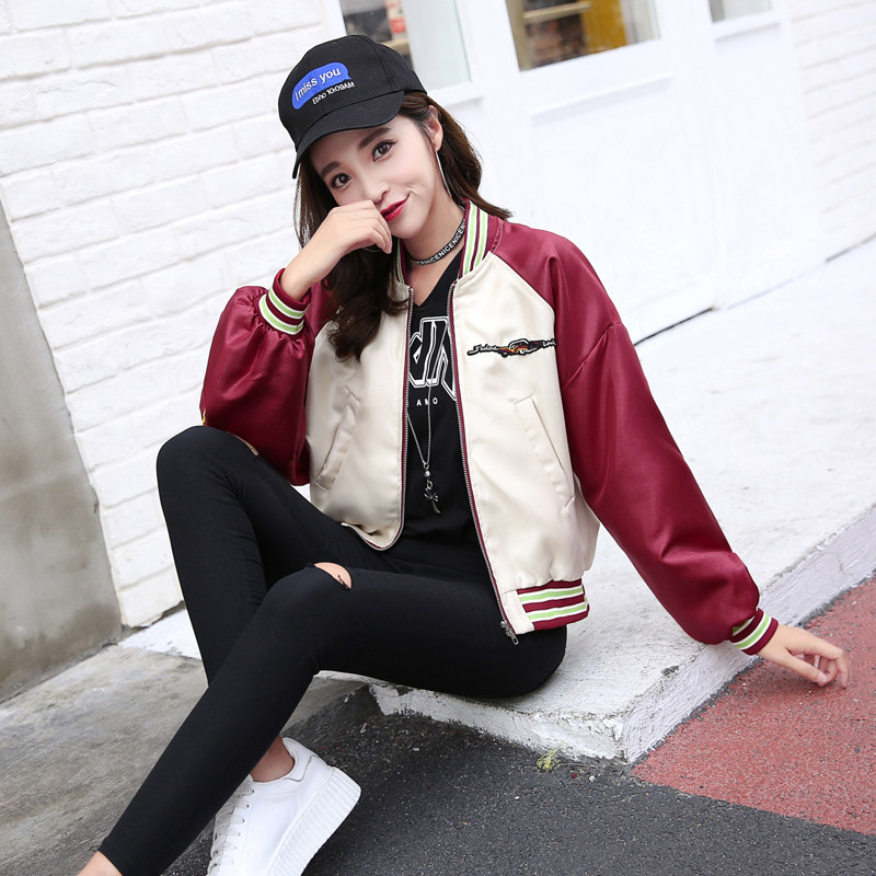实拍2018春刺绣棒球服女韩版bf风宽松百搭短外套学生休闲夹克上衣