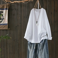 Оригинальный модный дизайнерский весенний топ, бамбуковая футболка, тренд сезона, с вышивкой, длинный рукав
