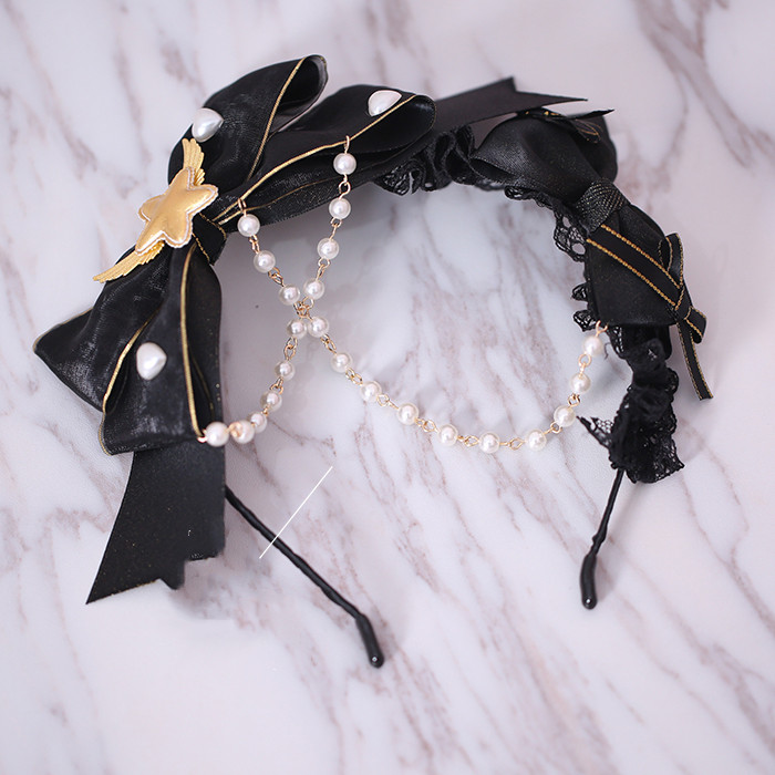 Black One Side Bowprincess Lolita Versatile hair hoop Lolita new pattern Gothic style Diablo system lolita Lace bow KC Headwear