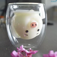 250ML cartoon pig double-layer glass cute animal coffee mug