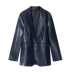 [E & G] 810107 khó khăn và đơn giản, một nút, bóng, phù hợp, cổ áo, da PU, màu xanh đậm áo khoác da nữ xịn hàn quốc Quần áo da