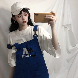 Ghost Horse Girl ~ Mùa Hè Mới Hàn Quốc chic retro cao đẳng gió thêu lỏng denim giản dị quần short dây đeo
