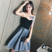 Xia Yuan XOFF custom 2018 thu eo mới giảm béo quấn ngực váy thời trang sáng bóng Một chiếc váy