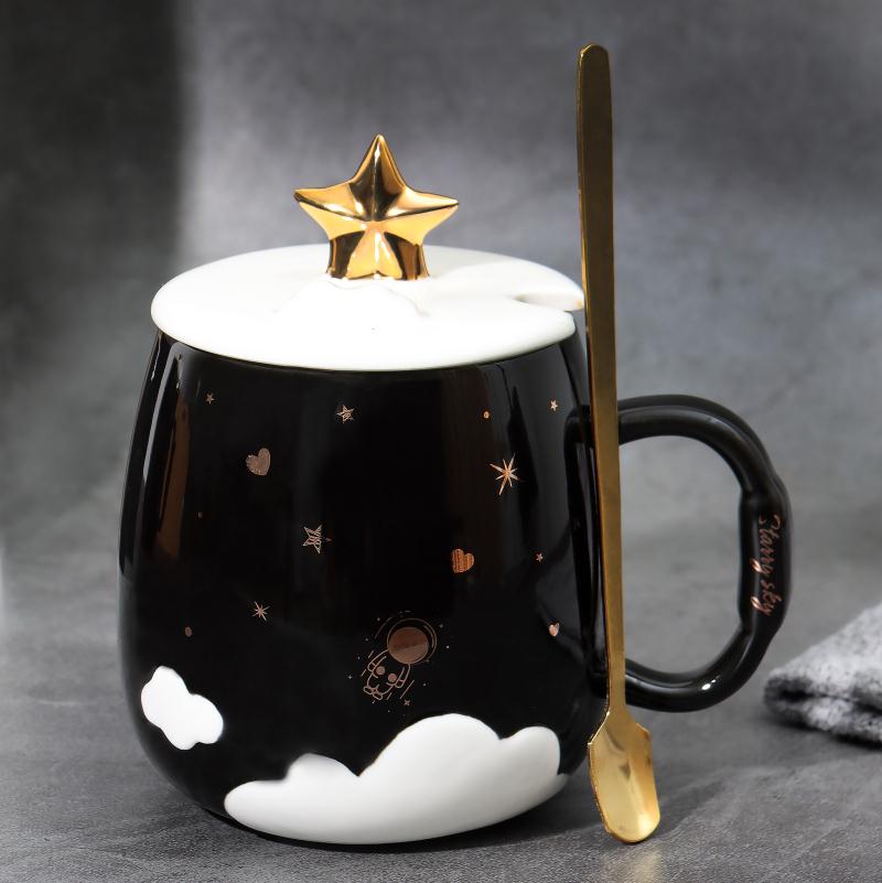 Star Cup & AstronautCartoon ceramics Girlish heart unicorn Mug Water cup female With cover originality trend office lovers powder Unicorn
