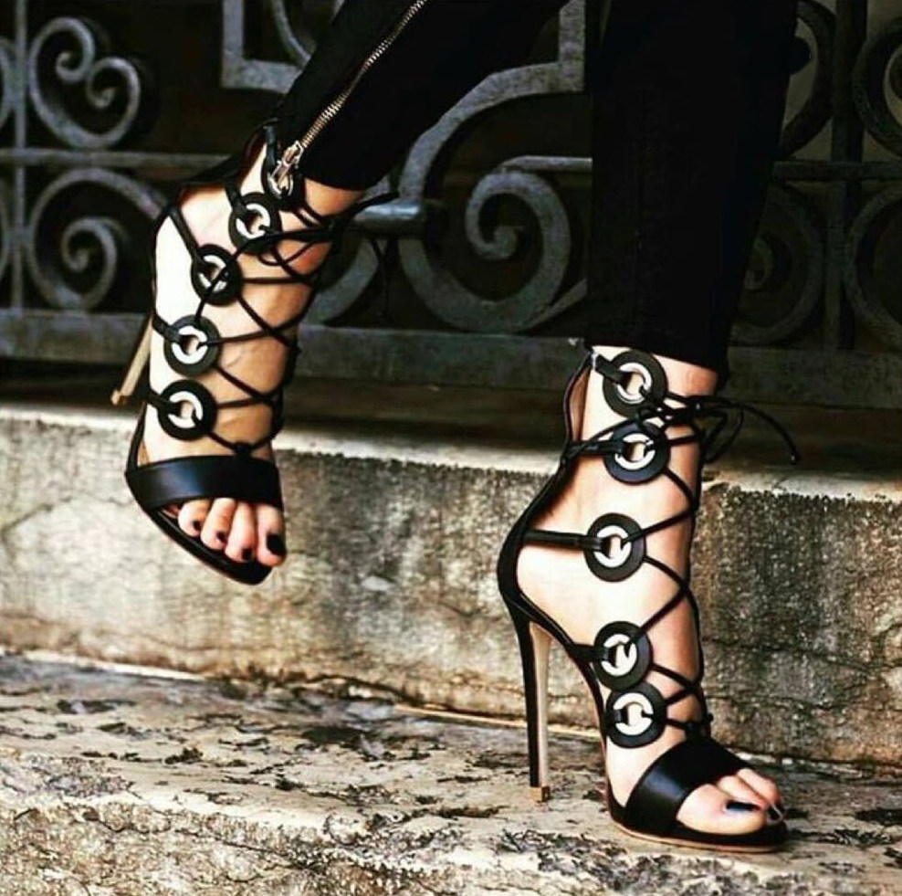 2018欧美 街拍 罗马风 系带 高跟凉鞋938-158有做40码