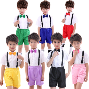 Ngày của trẻ em Trang Phục Trẻ Em Trai Ăn Mặc Hiệu Suất Phù Hợp Với Dây Đeo Áo Sơ Mi Trắng Quần Đen Lớn Điệp Khúc Thiết Lập Mùa Hè