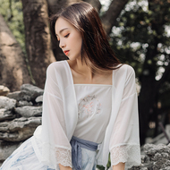芈 "清水" retro phong cách ren voan quần áo chống nắng cardigan áo mùa hè hoang dã trang phục lỏng nữ áo kiểu sơ mi