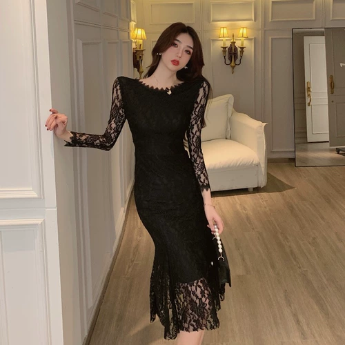 Весенний сексуальный лонгслив, кружевное платье, в западном стиле, с акцентом на бедрах, с открытой спиной, рыбий хвост