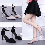2019 phiên bản tiếng Hàn mới của Baotou khóa sandal nữ mùa xuân với giày cao gót màu đen gợi cảm
